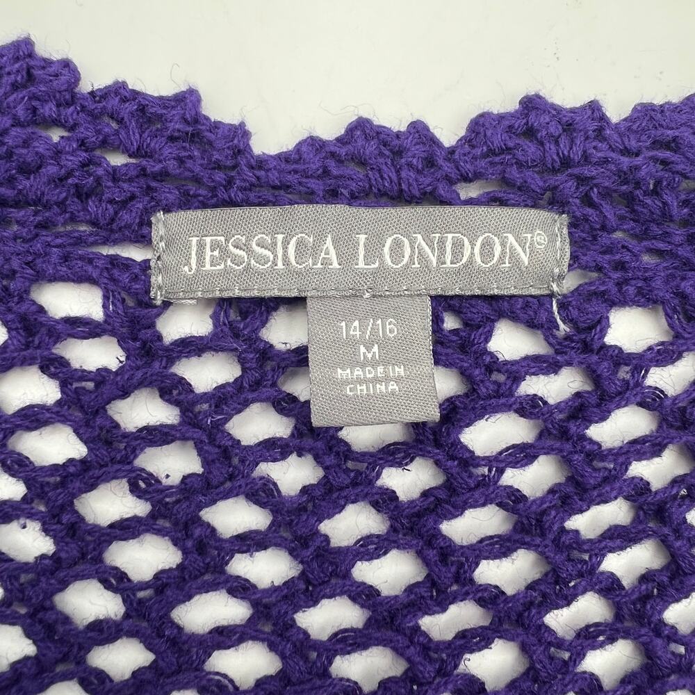 Crochet Open Front Cardigan Purple Boho - Picture 3 of 7